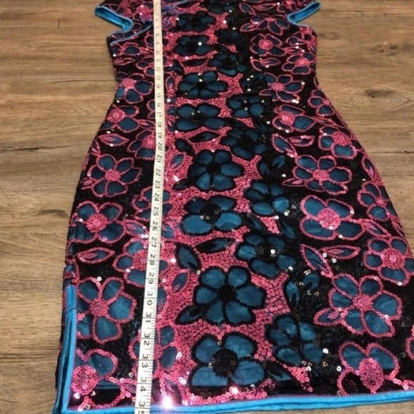 Vintage sequined cheongsam qipao dress floral print metallic sparkly - Picture 8 of 9